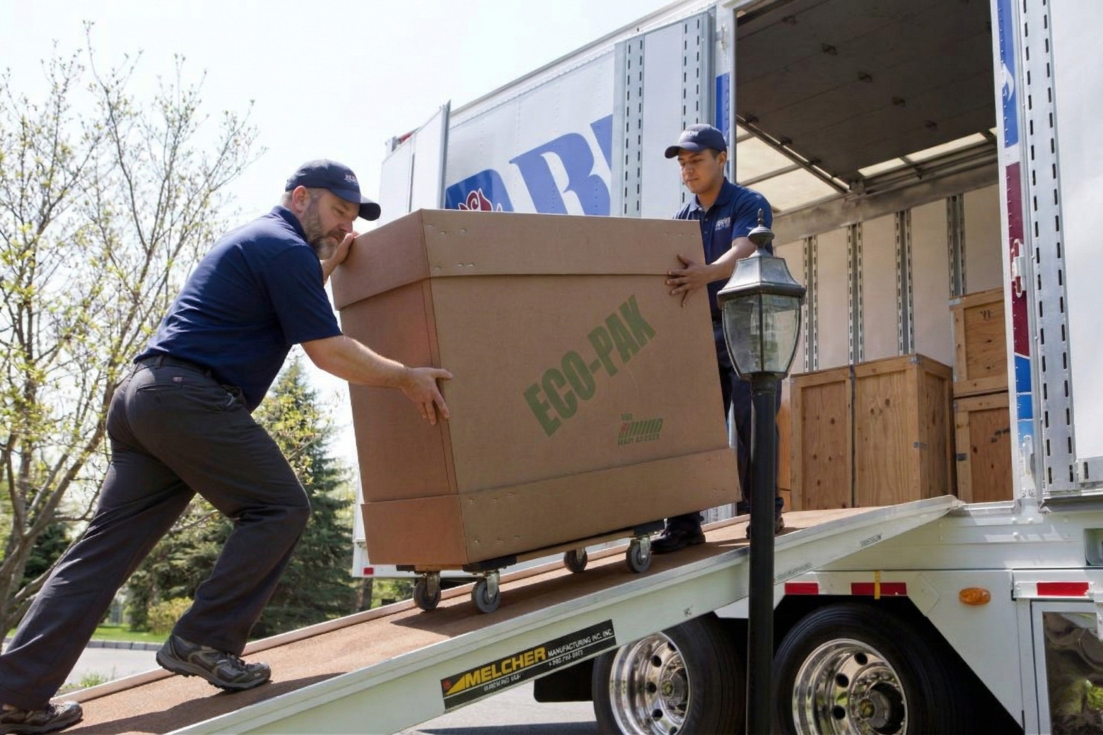 Budd Van Lines movers securely handling an Eco Crate